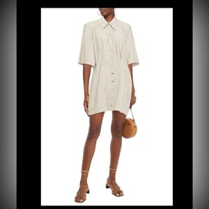 NEW BA&SH Cara pleated sateen mini shirt dress - Size 2